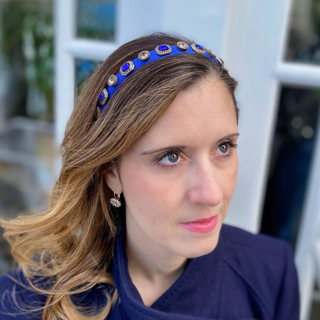 blue headband vintage hair band wedding guest 