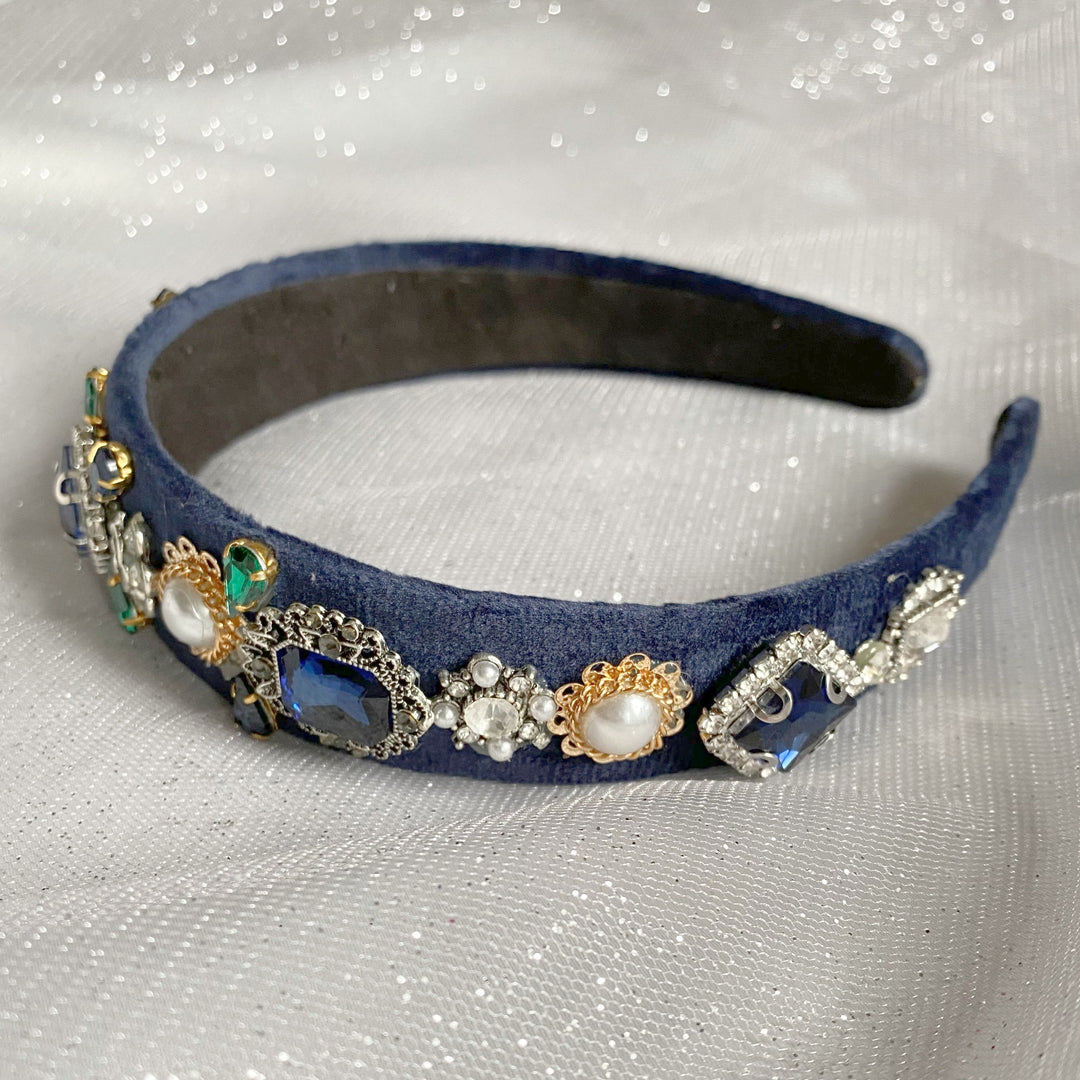 Blue Jewelled Headband Blue Headband – QueenMee Accessories