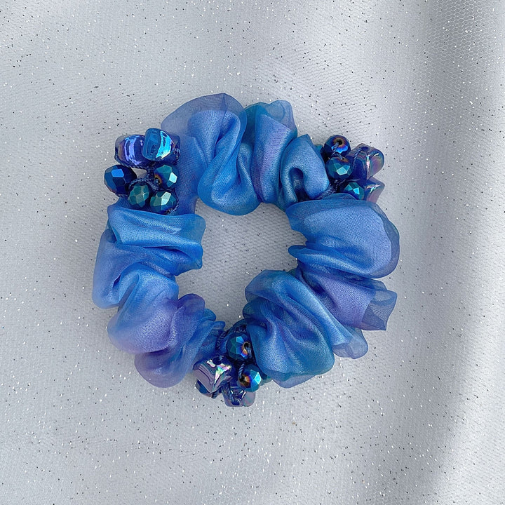 blue scrunchie with gems in royal blue