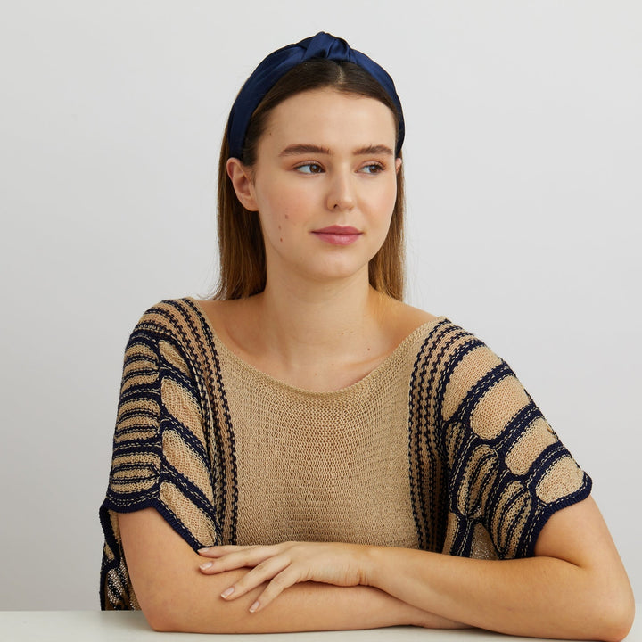 blue turban headband styled