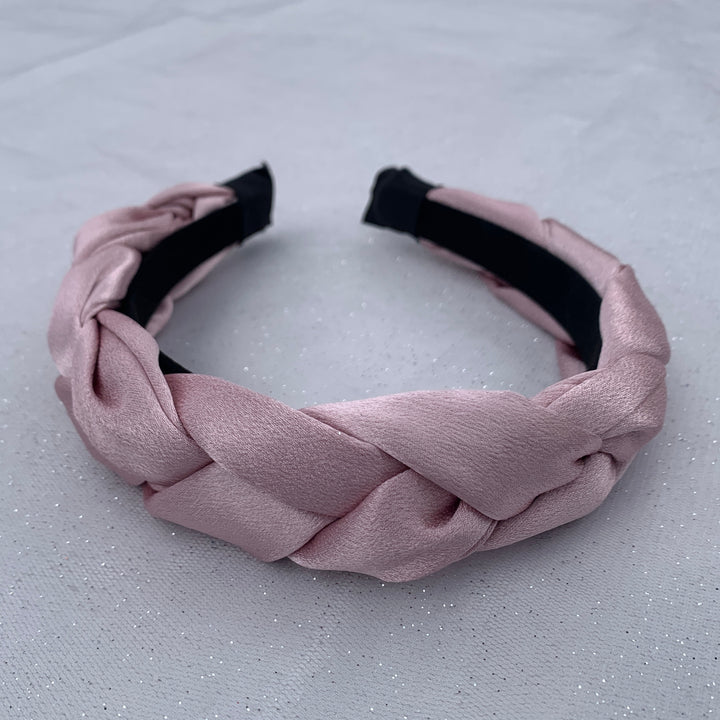 blush pink headband braided in satin