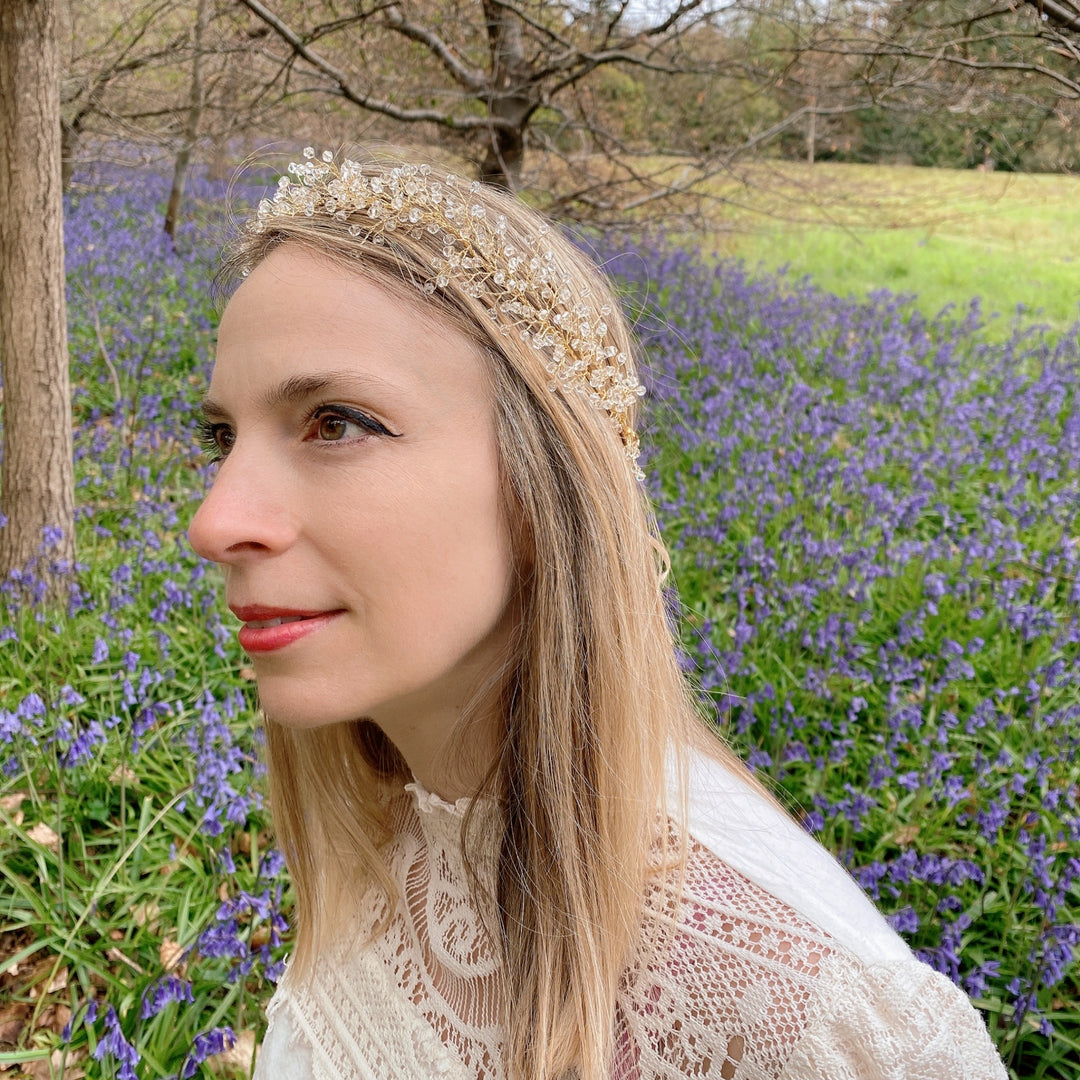 bridal headpiece boho hair down for rustic wedding