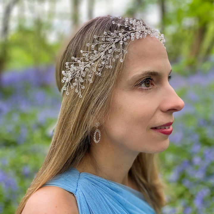 bridal headpiece boho headband silver hair down