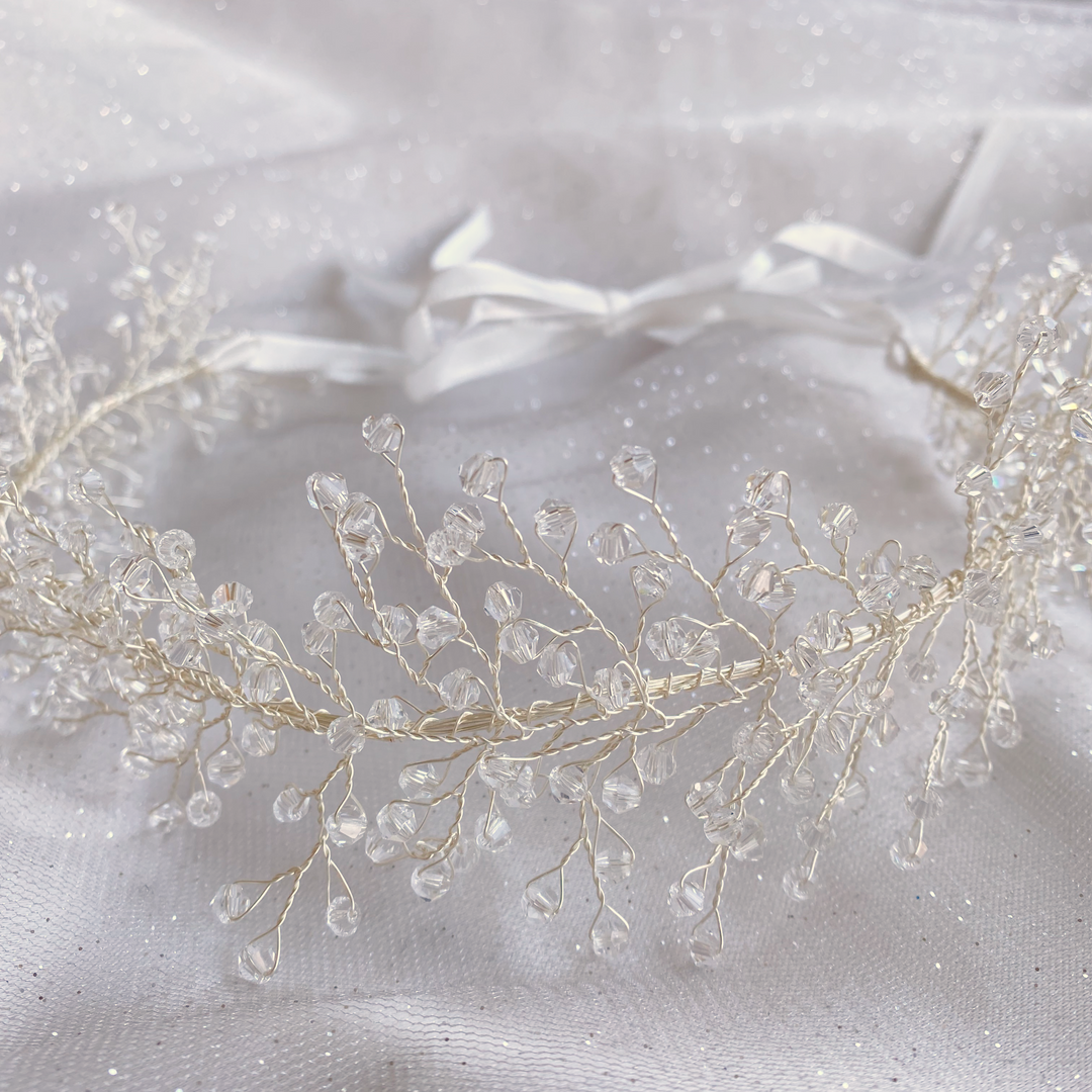 bridal headpiece boho in silver with crystal