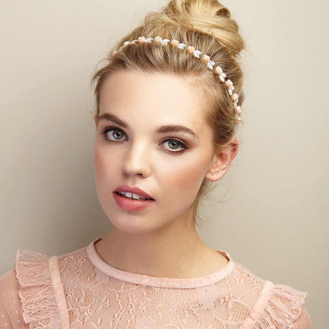 bridesmaid headband with roses in pink