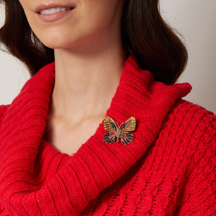 butterfly brooch crystal red