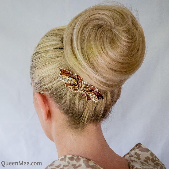 butterfly hair clip brown bun updo