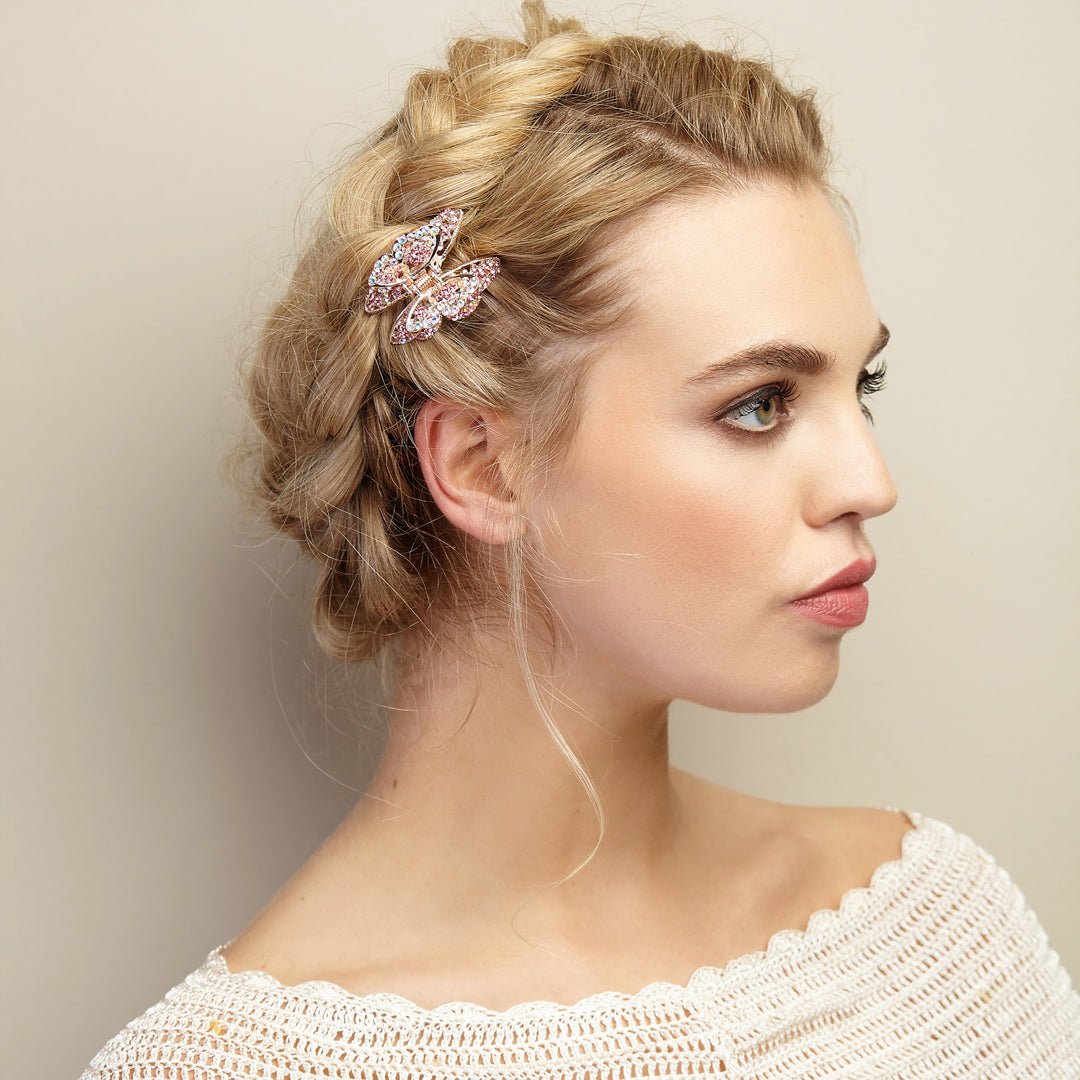 butterfly hair clip claw pink braided hair