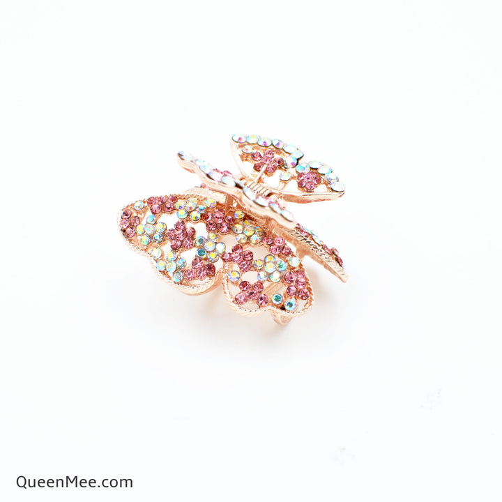 butterfly hair clip claw pink crystal