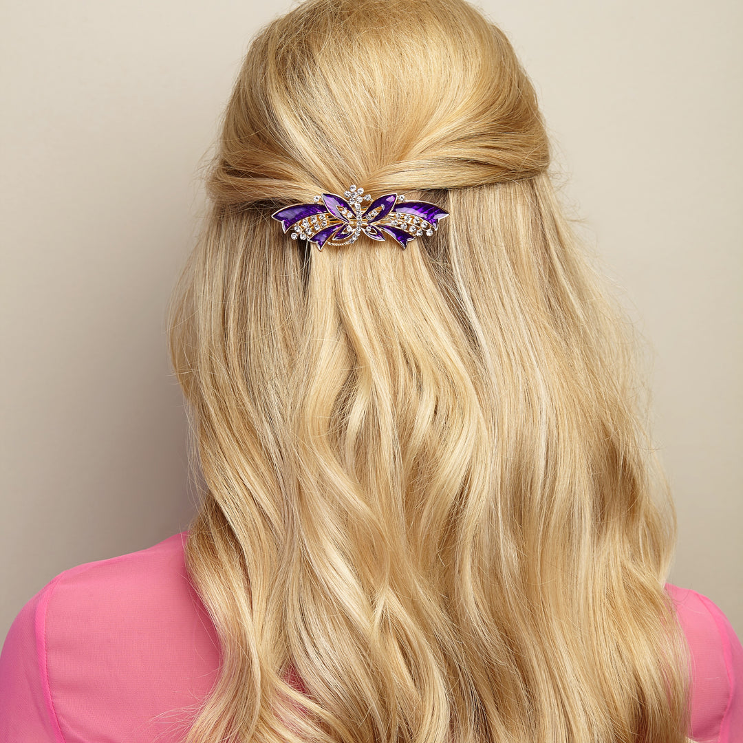 butterfly hair clip purple half up half down