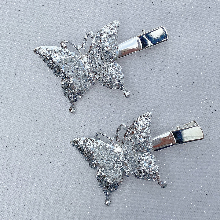 butterfly hair clips silver glitter hair grips