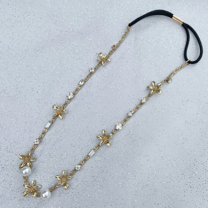 chain headband with pearls and elastic