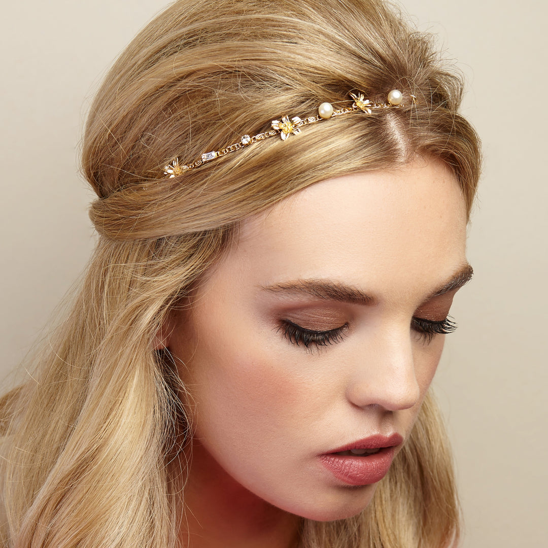 chain headband with pearls gold bridal headband