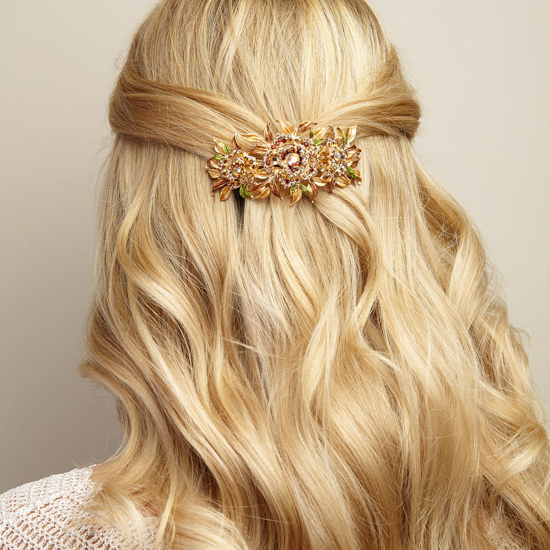 crystal hair clip gold large