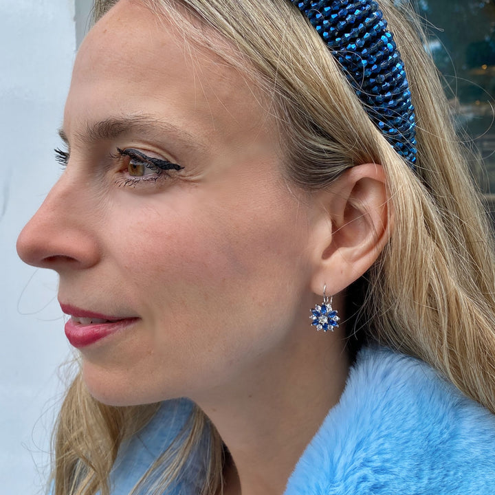 diamante earrings floral earrings blue silver occasion earrings