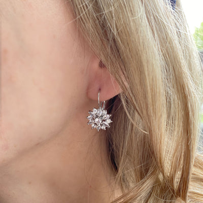 diamante earrings floral earrings silver gift