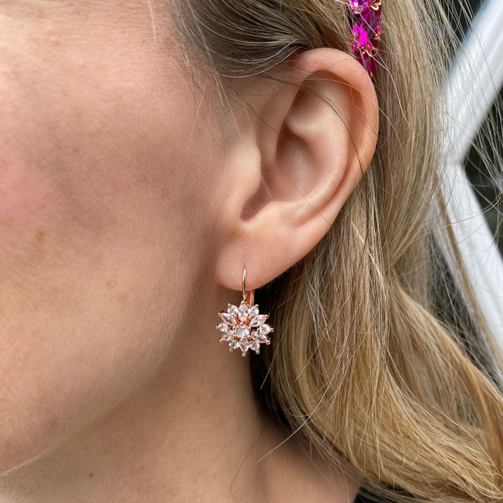 diamante earrings floral earrings rose gold earrings