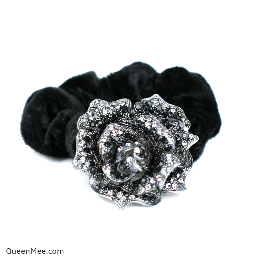 diamante scrunchie with black velvet rose