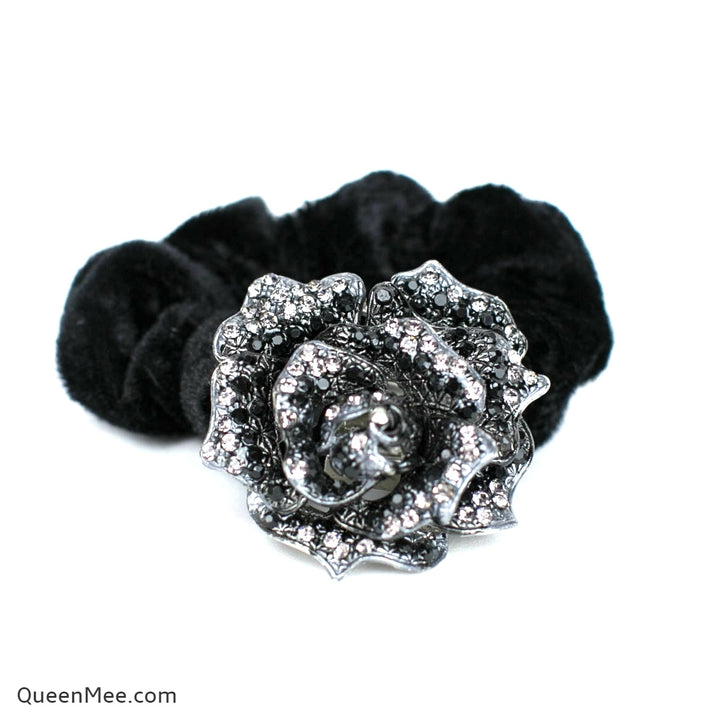 diamante scrunchie with black velvet rose