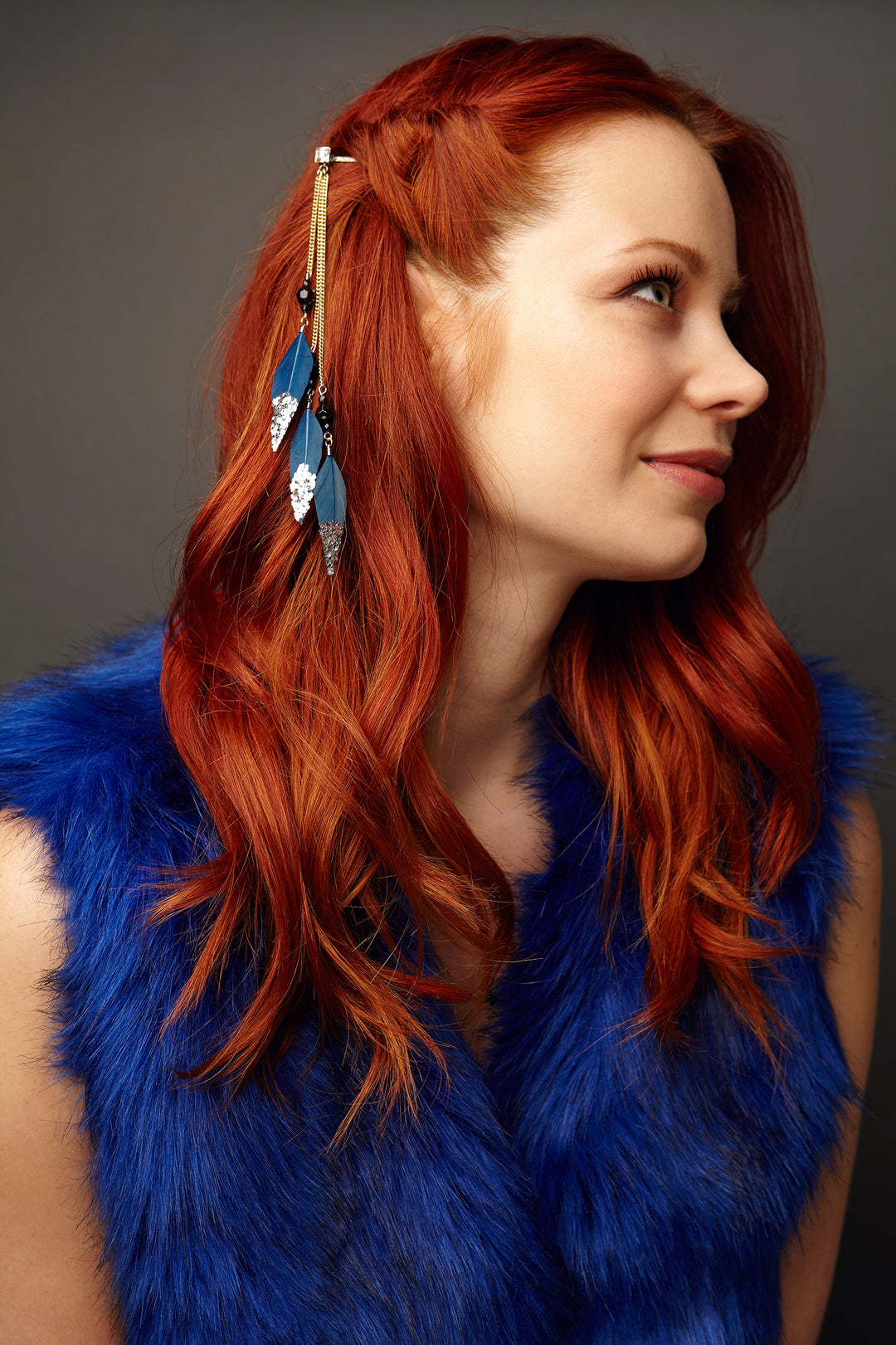 feather hair clips blue festival