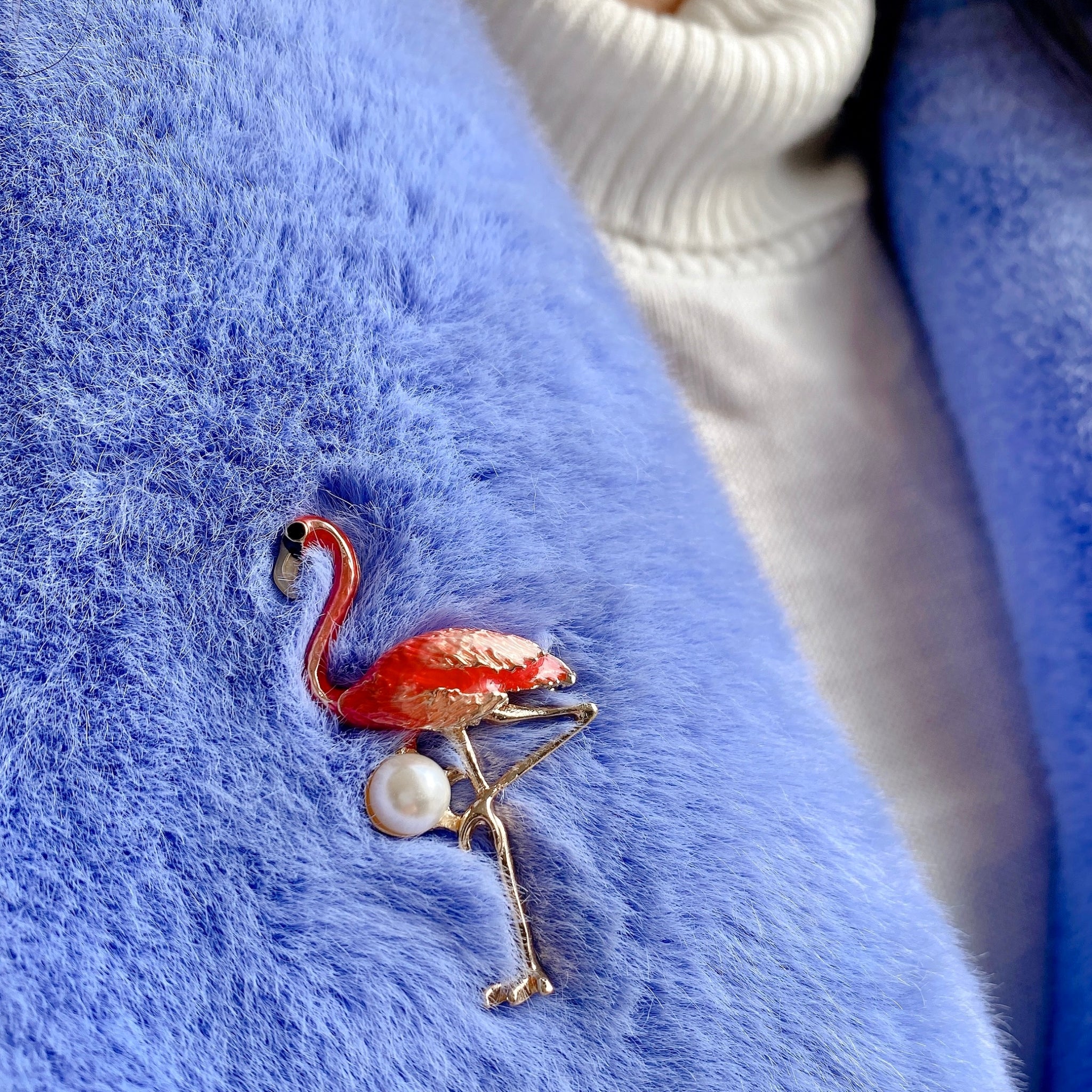 Flamingo Brooch in Enamel with Pearl | Enamel Brooch – QueenMee Accessories