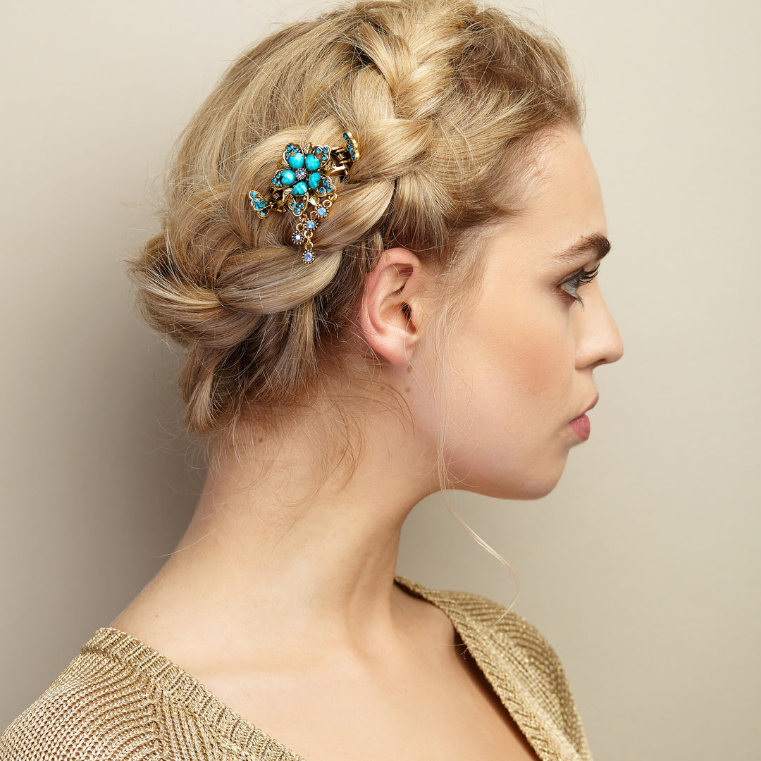 flower hair accessory in turquoise