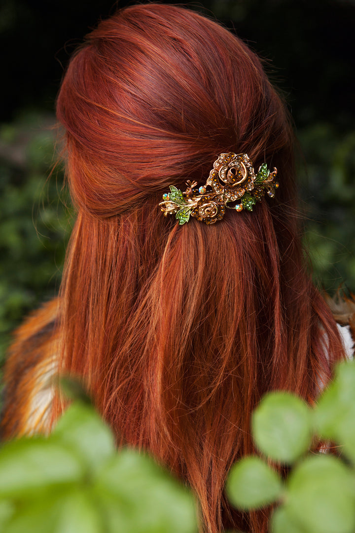 flower hair clip brown wedding guest hair