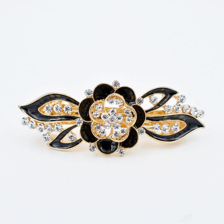 flower hair clip in black enamel