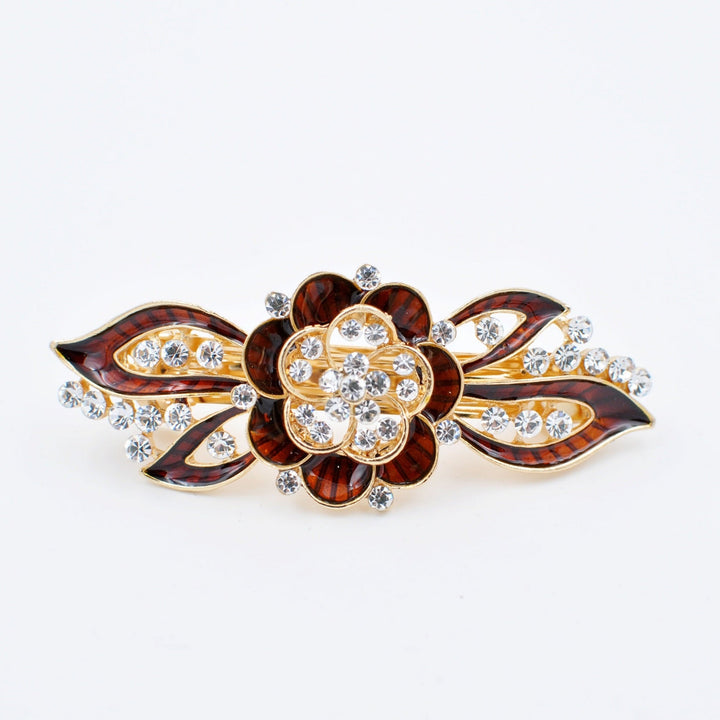 flower hair clip in brown enamel