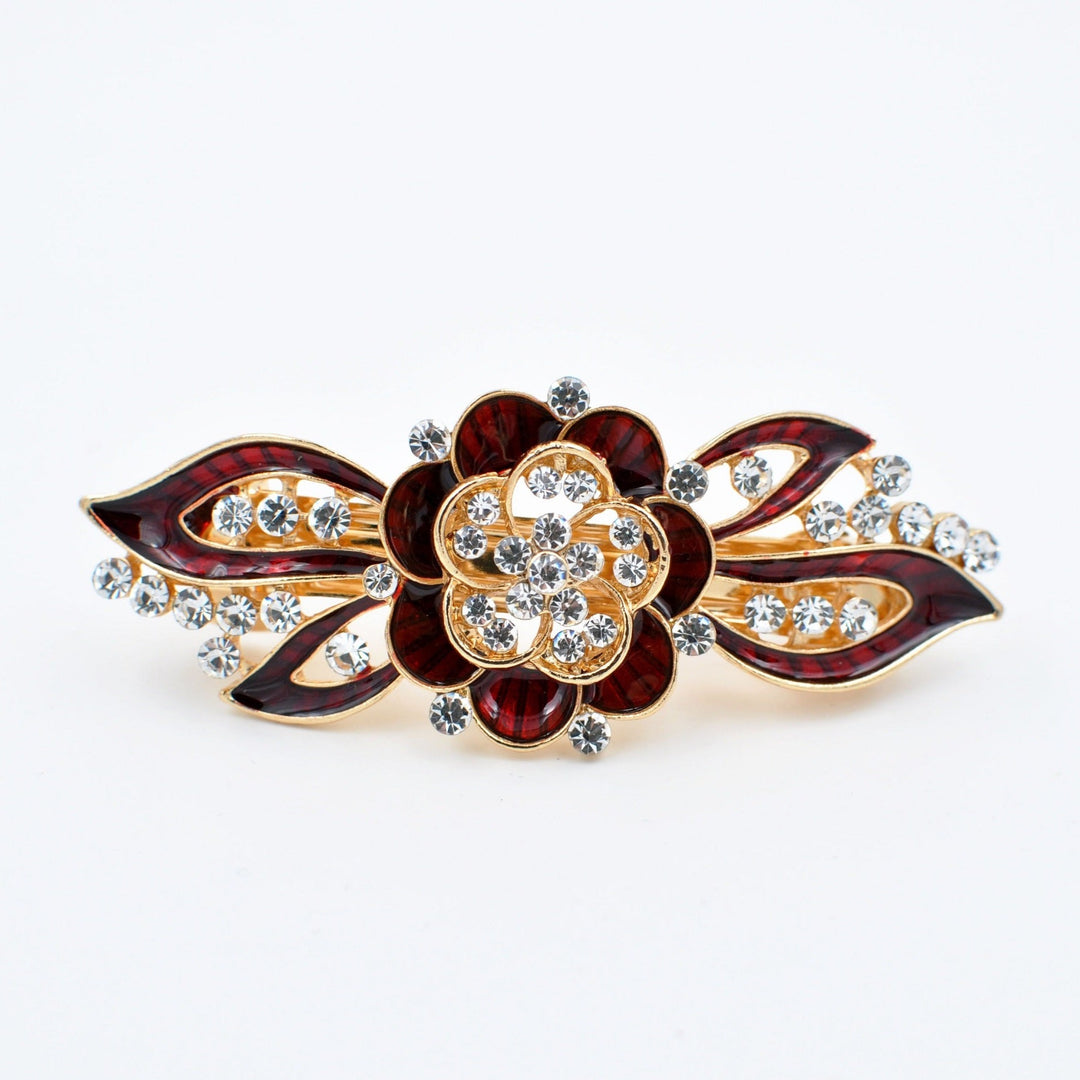 flower hair clip in red enamel