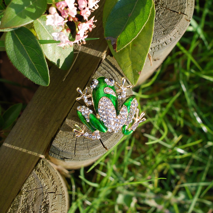 frog brooch with enamel