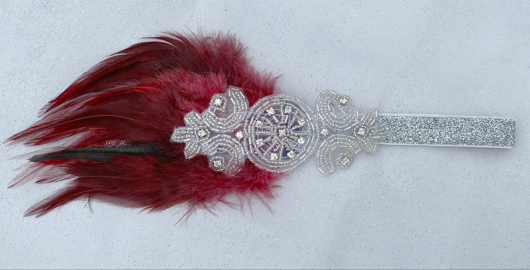 gatsby headpiece silver hair band with red feathers