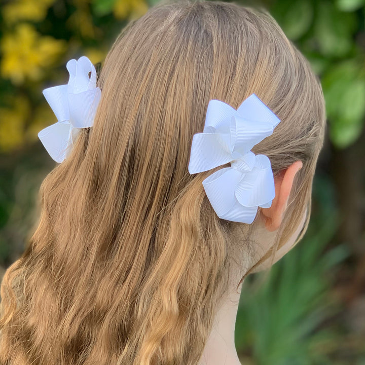 girls hair bow ribbon clips in white