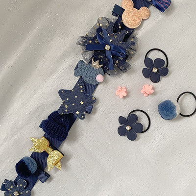 girls navy hair clips gift set ribbon