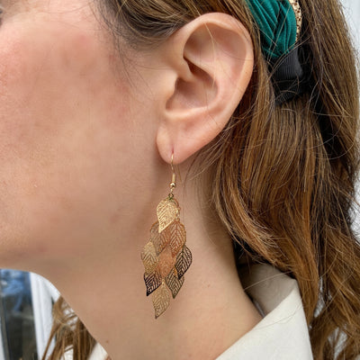 gold dangly earrings boho earrings leaf wedding guest earrings