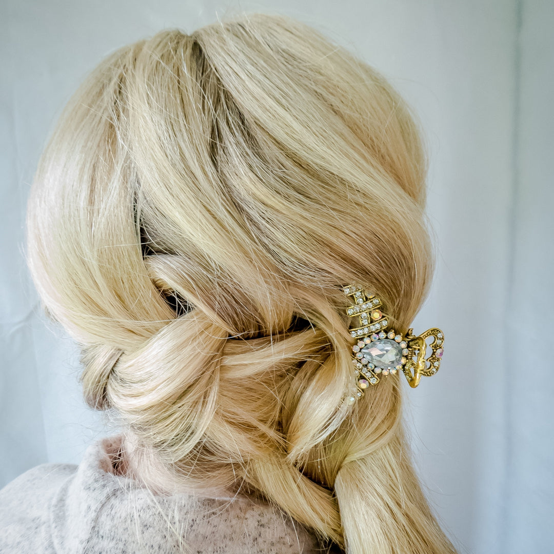 gold hair clamp braid hairstyle