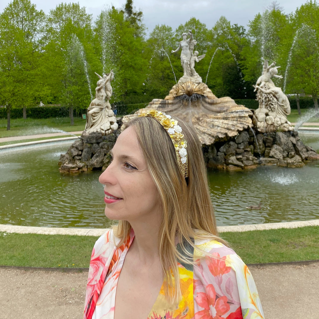 gold headpiece for wedding guest