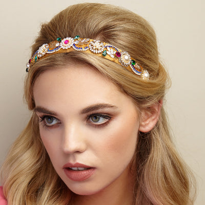gold jewelled headband for wedding guest