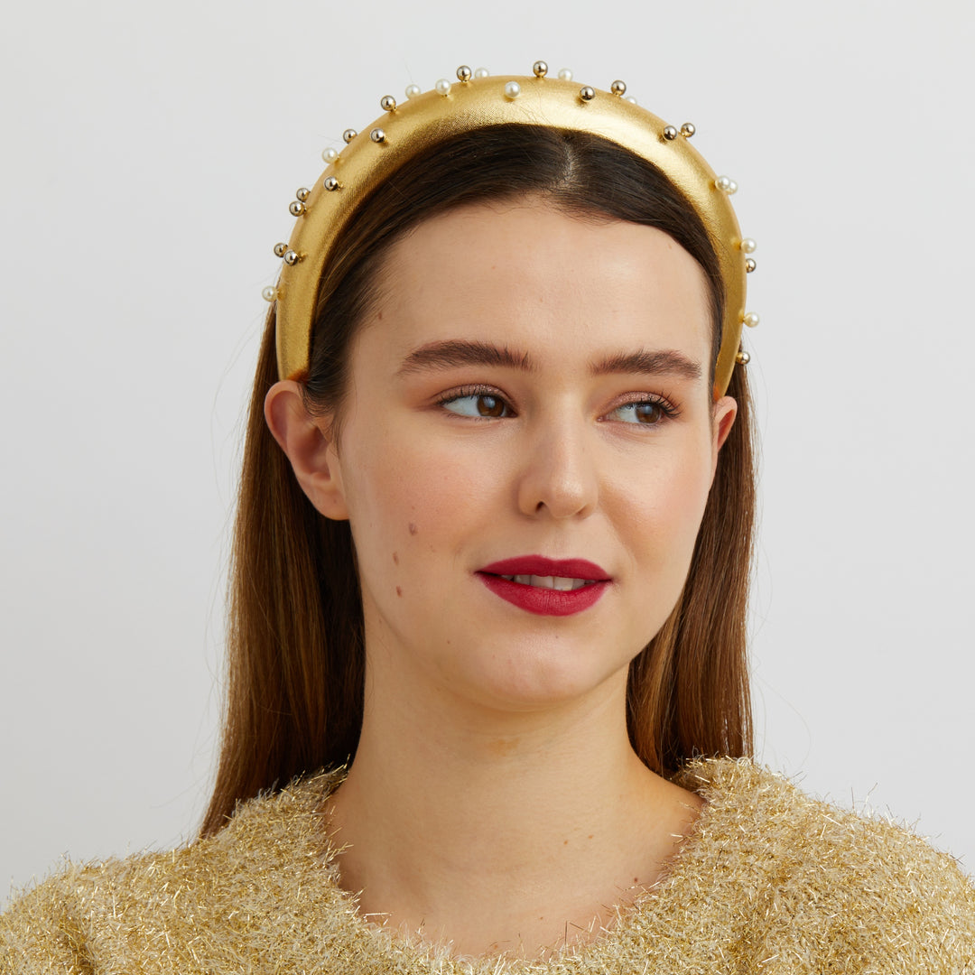 gold padded headband with pearls christmas