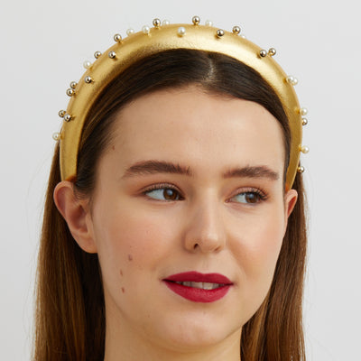 gold padded headband with pearls