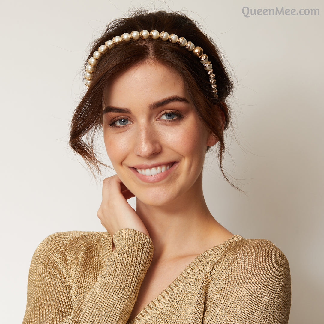 gold pearl headband hair up