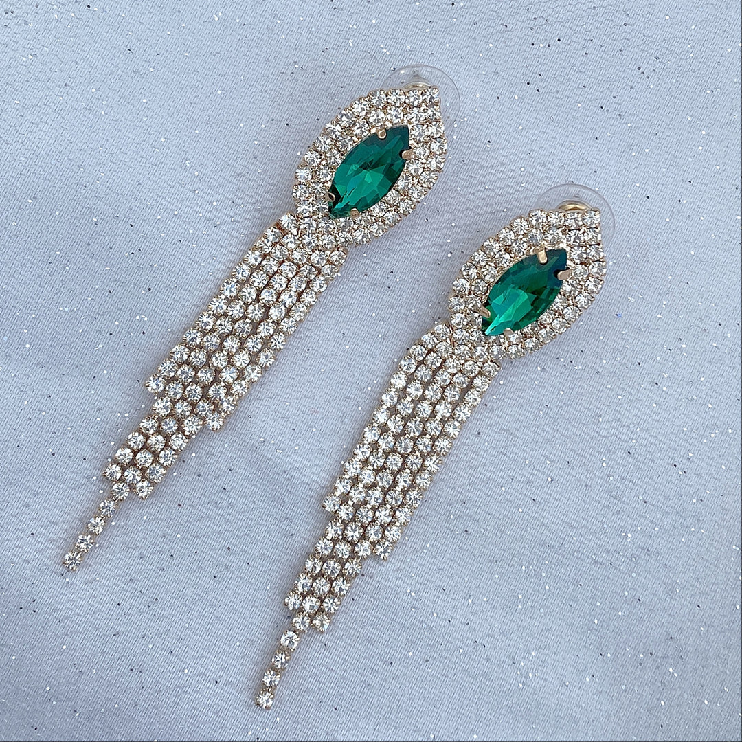 green earrings diamante earrings dangly