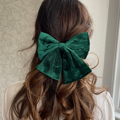 green hair bow velvet bow hair clip hair half up