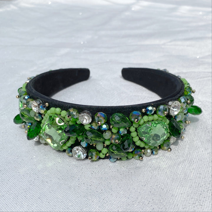 green headband jewelled headband beaded