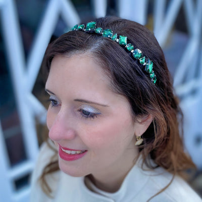 green sparkly headband wedding guest hair band hair down