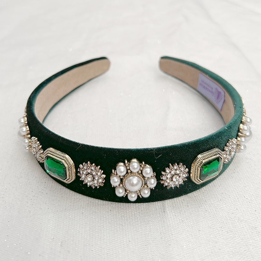 green velvet headband with pearls wedding guest headband bridesmaid