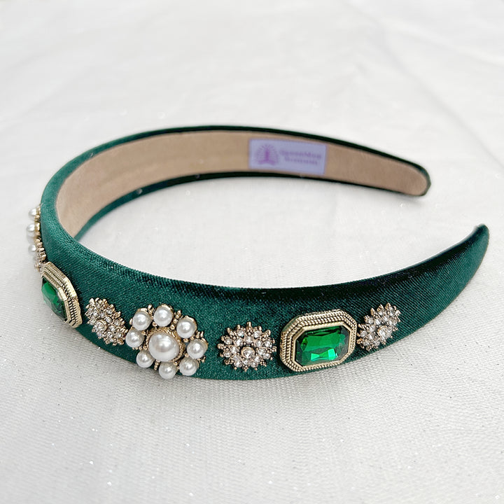 green velvet headband with pearls wedding guest headband vintage