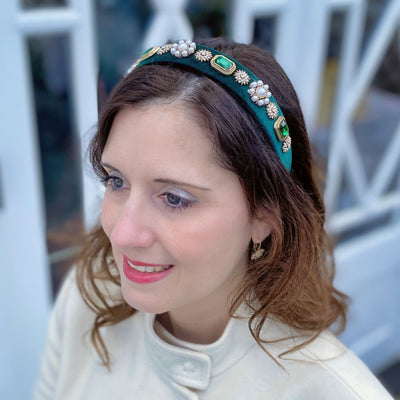 green velvet headband with pearls wedding guest headband hair down