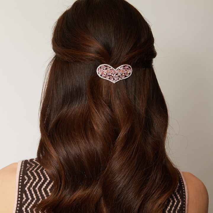 heart hair clip in pink with hair half up 