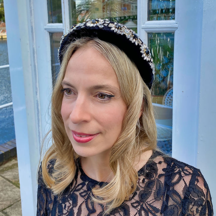 jewelled headband black padded headband for races